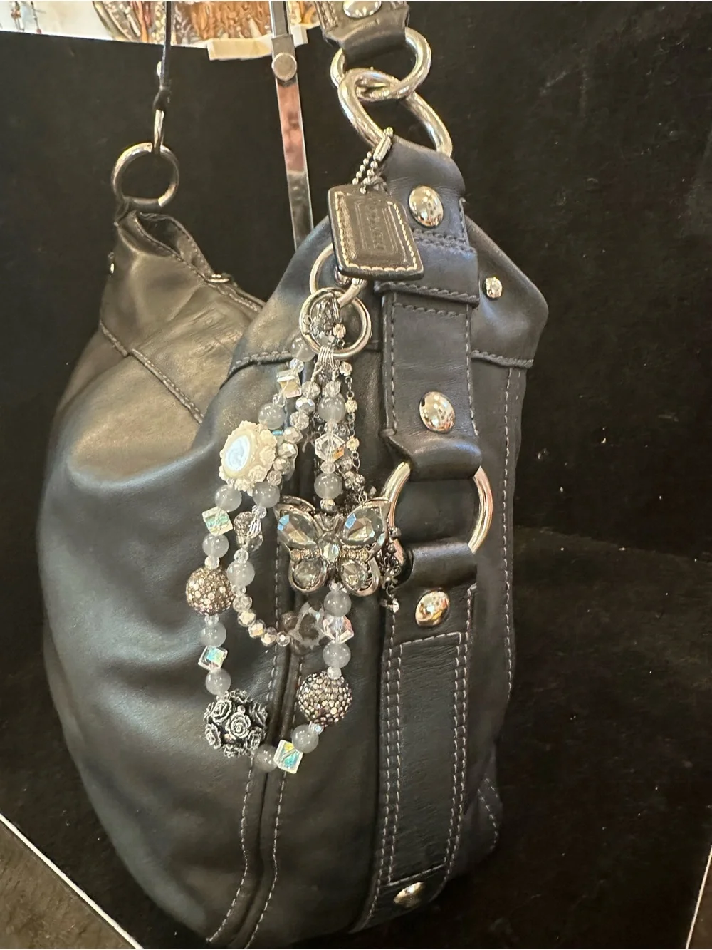 Coach #358 Zoe Leather Hobo Shoulder Bag with Charm Accent